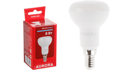 Лампа светодиодная R50 8Вт 230В E14 6000K AURORA