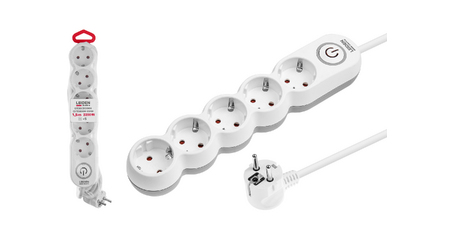 Удлинитель 1,5м (5 роз., 2,2кВт, с/з, выкл, ПВС 3х0,75) LEIDEN ELECTRIC