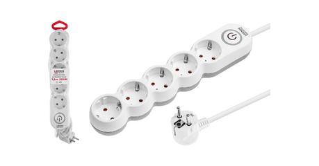 Удлинитель 1,5м (5 роз., 2,2кВт, с/з, выкл, ПВС 3х0,75) LEIDEN ELECTRIC