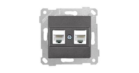 Розетка компьютерная 2xRJ45 (Cat5e, скрытая, без рамки) дымчатая, RITA, MUTLUSAN