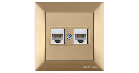Розетка компьютерная 2xRJ45 (Cat5e, скрытая) золото, DARIA, MUTLUSAN