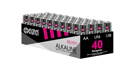 Батарейка 40шт (коробка) AA LR6 1,5V Alkaline LR6A-P40  ФАZА Alkaline Pack-40