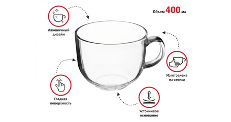Кружка-бульонница стеклянная, 400 мл, Clear, PERFECTO LINEA