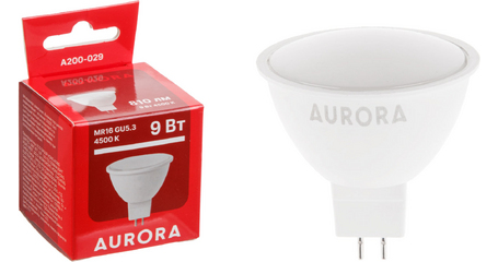 Лампа светодиодная MR16 9Вт 230В GU5.3 4500K AURORA