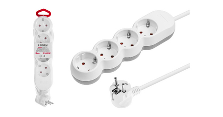 Удлинитель 5м (4 роз., 2,2кВт, с/з, ПВС 3х0,75) LEIDEN ELECTRIC
