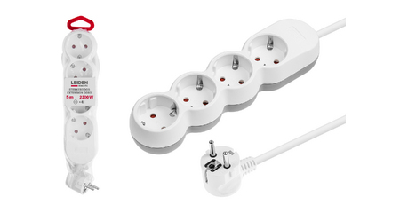 Удлинитель 5м (4 роз., 2,2кВт, с/з, ПВС 3х0,75) LEIDEN ELECTRIC