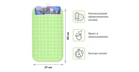 Коврик для ванной, прямоугольный с пузырьками, 66х37 см, зеленый, PERFECTO LINEA