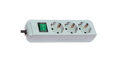 Удлинитель 1.5м (3 роз., 3.3кВт, с/з, выкл., ПВС) светло-серый Brennenstuhl Eco-Line