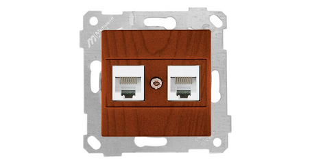 Розетка компьютерная 2xRJ45 (Cat5e, скрытая, без рамки) вишня, RITA, MUTLUSAN