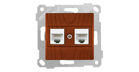 Розетка компьютерная 2xRJ45 (Cat5e, скрытая, без рамки) вишня, RITA, MUTLUSAN