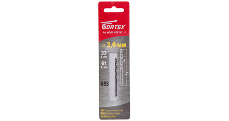 Сверло по металлу ц/х 3.0х33х61 мм HSS WORTEX