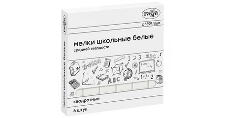 Мелок средн. твердости БЕЛЫЙ квадратный школьный уп.6 шт