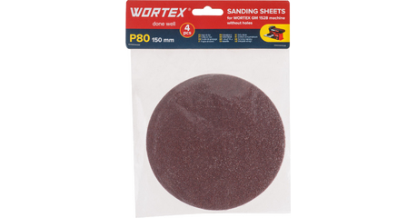 Шлифлист 150мм P80 без отв. 4 шт. для станка WORTEX GM 1528
