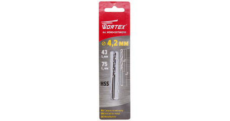 Сверло по металлу ц/х 4.2х43х75 мм HSS WORTEX