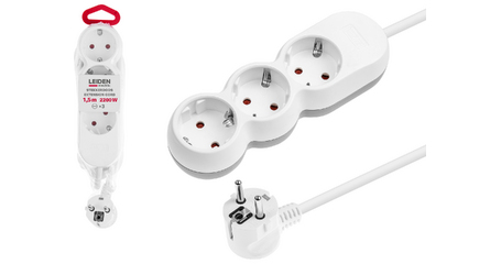 Удлинитель 1,5м (3 роз., 2,2кВт, с/з, ПВС 3х0,75) LEIDEN ELECTRIC