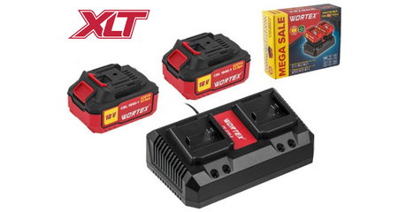 Набор аккумулятор 2х4 А*ч и зарядное устройство 2х2 А WORTEX ALL1 XLT в кор. SET