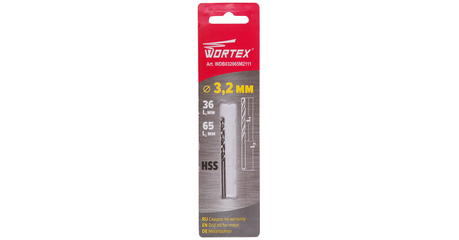 Сверло по металлу ц/х 3.2х36х65 мм HSS WORTEX