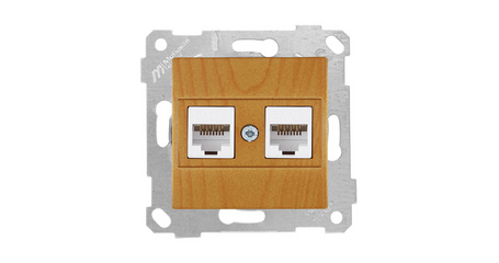 Розетка компьютерная 2xRJ45 (Cat6, скрытая, без рамки) дуб, RITA, MUTLUSAN