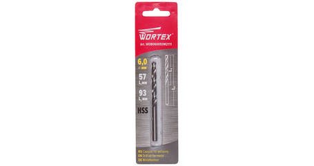 Сверло по металлу ц/х 6.0х57х93 мм HSS WORTEX