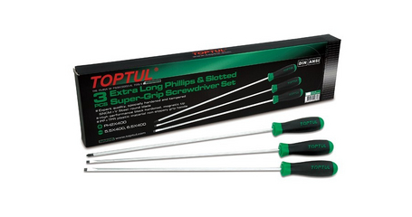Набор отверток 3шт EXTRA LONG (SL5,5 SL6,5 PH2) 400mm TOPTUL