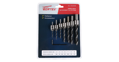 Набор сверл для зенковки 7 шт. (3-10 мм) WORTEX
