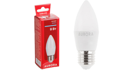 Лампа светодиодная C37 СВЕЧА 9Вт 230В E27 6000K AURORA