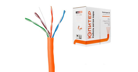 Кабель витая пара U/UTP Cat5E 4х2х24AWG (0.51мм) 305м, CCA, внутр. (ПВХ) Юпитер
