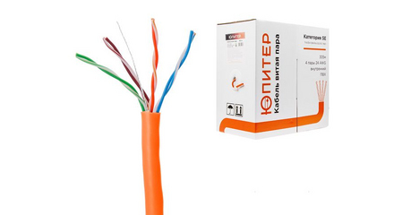 Кабель витая пара U/UTP Cat5E 4х2х24AWG (0.51мм) 305м, CCA, внутр. (ПВХ) Юпитер