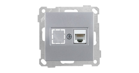 Розетка компьютерная 1xRJ45 (Cat5e) серебро, ELITRA, MUTLUSAN