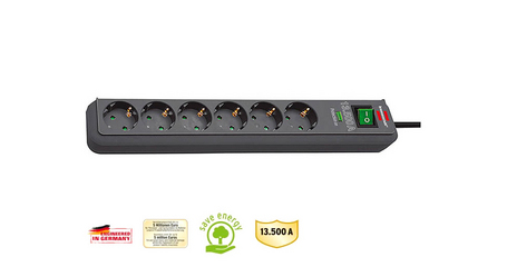 Удлинитель / фильтр сетев. 1.5м (6 роз., 3.3кВт, с/з, выкл., ПВС) Brennenstuhl Eco-Line