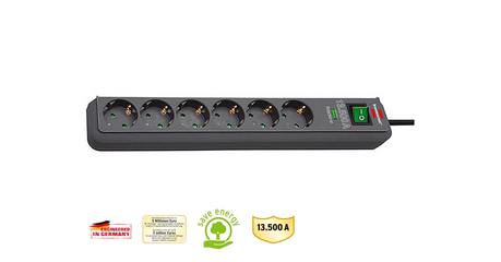 Удлинитель / фильтр сетев. 1.5м (6 роз., 3.3кВт, с/з, выкл., ПВС) Brennenstuhl Eco-Line