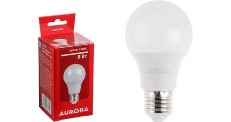 Лампа светодиодная A60 СТАНДАРТ 8Вт 230В E27 4500K AURORA