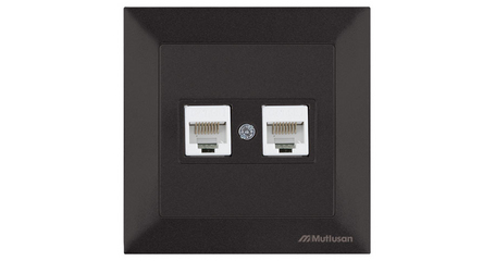 Розетка компьютерная 2xRJ45 (Cat5e, скрытая) черная, DARIA, MUTLUSAN