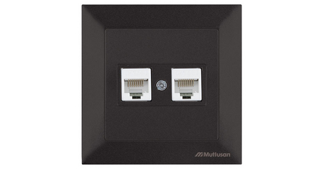Розетка компьютерная 2xRJ45 (Cat5e, скрытая) черная, DARIA, MUTLUSAN