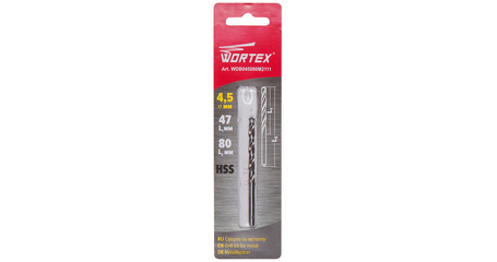 Сверло по металлу ц/х 4.5х47х80 мм HSS WORTEX