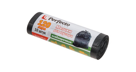 Мешки для мусора особопрочные, 120 л, 10 шт., PERFECTO LINEA