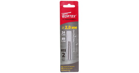 Сверло по металлу ц/х 2.0х24х49 мм HSS, комплект из 2-х шт WORTEX