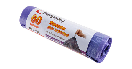 Мешки для мусора особопрочные с затяжкой, 60 л, 10 шт., PERFECTO LINEA