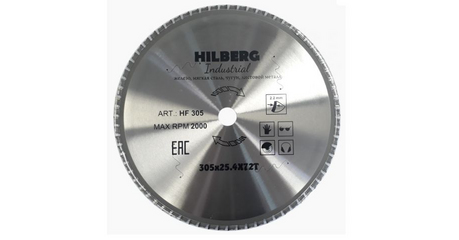 Диск пильный 305x25,4 мм 72 зуб.по металлу Hilberg Industrial