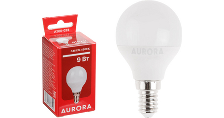 Лампа светодиодная G45 ШАР 9Вт 230В E14 4500K AURORA