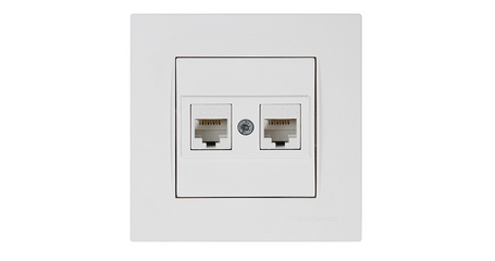Розетка компьютерная 2xRJ45 (Cat6, скрытая) белая, RITA, MUTLUSAN
