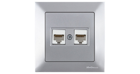 Розетка компьютерная 2xRJ45 (Cat6, скрытая) серебро, DARIA, MUTLUSAN