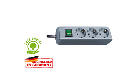 Удлинитель 1.5м (3 роз., 3.3кВт, с/з, выкл., ПВС) серебристо-серый Brennenstuhl Eco-Line