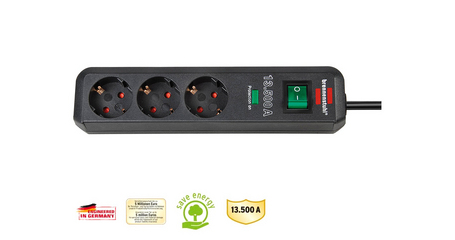 Удлинитель / фильтр сетев. 1.5м (3 роз., 3.3кВт, с/з, выкл., ПВС) Brennenstuhl Eco-Line