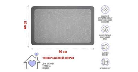 Коврик влаговпитывающий, 50х80 см, серия DIATOMITE, grey abstract, PERFECTO LINEA