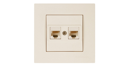 Розетка компьютерная 2xRJ45 (Cat5e, скрытая) кремовая, RITA, MUTLUSAN