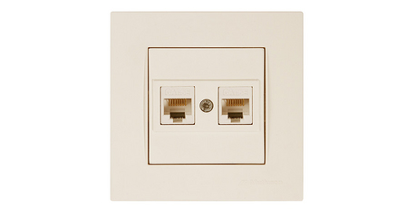 Розетка компьютерная 2xRJ45 (Cat5e, скрытая) кремовая, RITA, MUTLUSAN