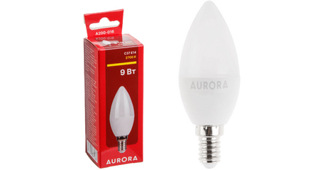 Лампа светодиодная C37 СВЕЧА 9Вт 230В E14 2700K AURORA