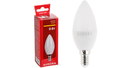 Лампа светодиодная C37 СВЕЧА 9Вт 230В E14 2700K AURORA