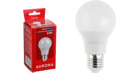 Лампа светодиодная A60 СТАНДАРТ 8Вт 230В E27 6000K AURORA